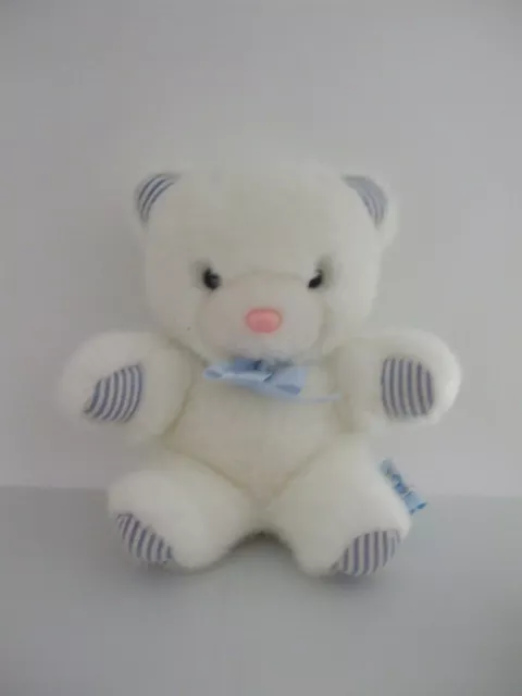 Peluche Doudou Ours Blanc Bleu 16 Cm Hochet Grelot Absorba Poron Diffusion