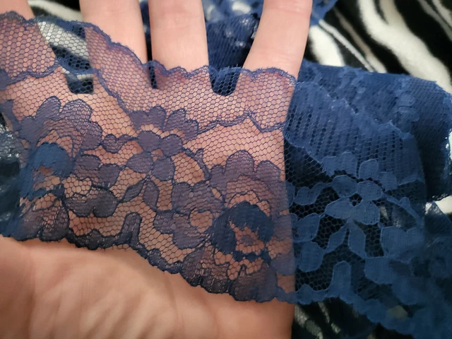 Gran Encaje Antiguo Azul Oscuro Flor Bonito 3 Metros Sobre 7CM A3