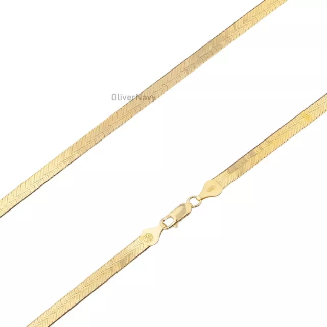 14K Yellow Gold Plated Over 925 Sterling Silver 3.5mm Herringbone Necklace Italy