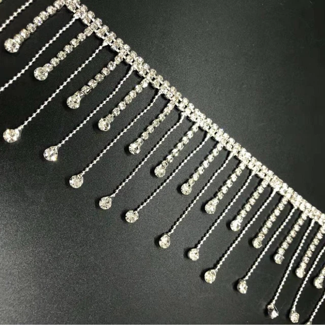 Crystal Chain Diamante Rhinestone Fringe Trim Ribbon Wedding Dress Sewing Crafts