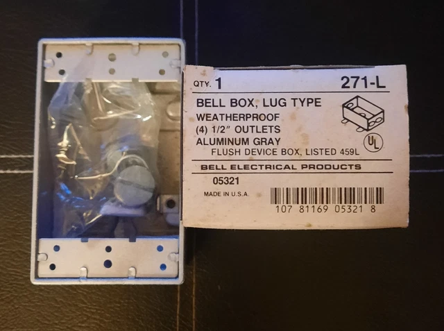 Bell Box Lug Type 271-L Weatherproof (4) ½" Outlets Alum Gray Flush Device Box