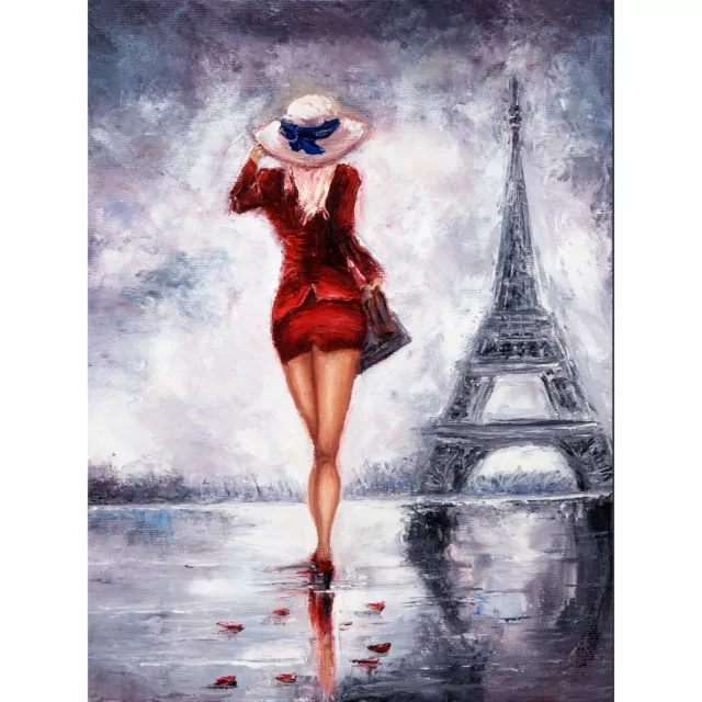 Lady Wearing Red In Paris Large Wall Art Print Canvas Premium Poster