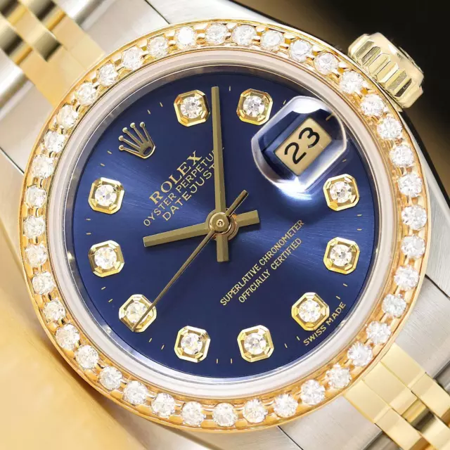 Rolex Donna Datejust 69173 Quadrante Blu 18K Oro Giallo Acciaio Diamond Orologio