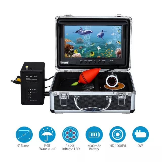 Eyoyo 9inch LCD 1000TVL Fish Finder DVR 50M IR Underwater Video Fishing Camera