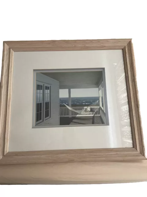 Beach House Wall 18x16” Art “Zhen’s Porch” Framed Matted Decor 3D