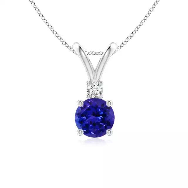 ANGARA 6mm Natural Tanzanite Solitaire Pendant Necklace with Diamond in Silver