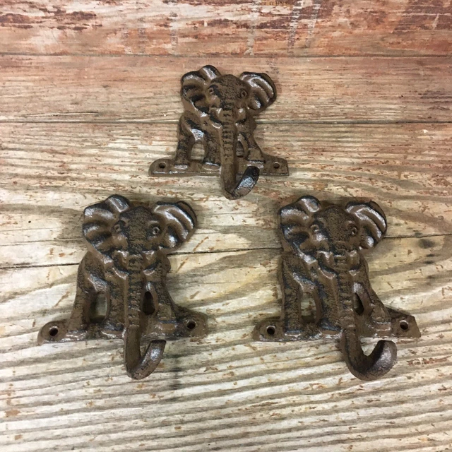 3 Cast Iron ELEPHANT Towel Hanger Coat Hat Hooks Key Rack Hook CIRCUS DUMBO