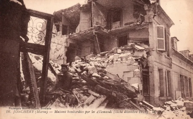 Vintage Postcard Jonchery Marne Maisons Bombardees Par Les Allemandes