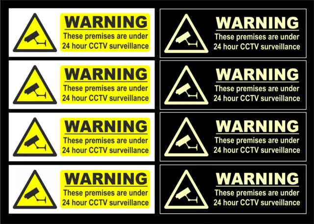 *Pack Of 4* 24 Hr CCTV In Operation Signs White / Photoluminescent All Materials