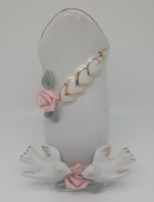 Vase With Doves, Roses, Hearts Gold Trim Porcelain 4" Special Issue for CW11