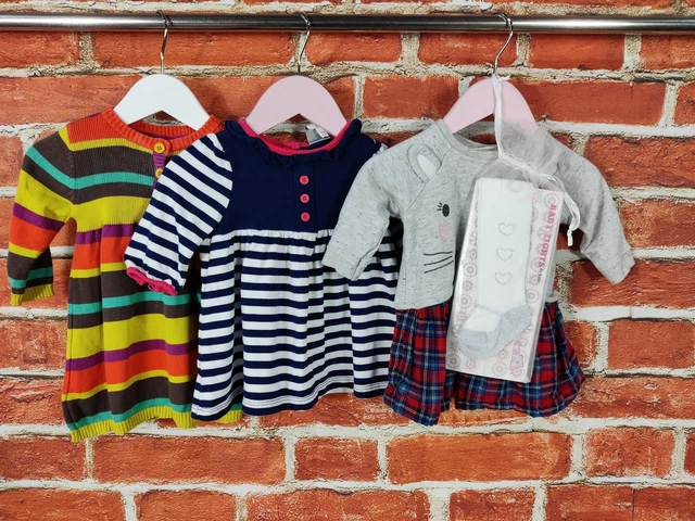 Set Abiti Maniche Lunghe Bambina Età 0-3 Mesi Next Junior J M&S 62Cm