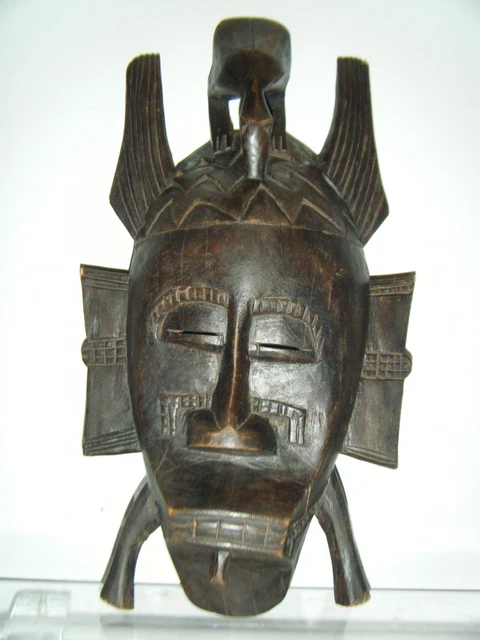 Vintage African Senufo Kpelie Hand Carved Wood Face Mask 14½" Tall