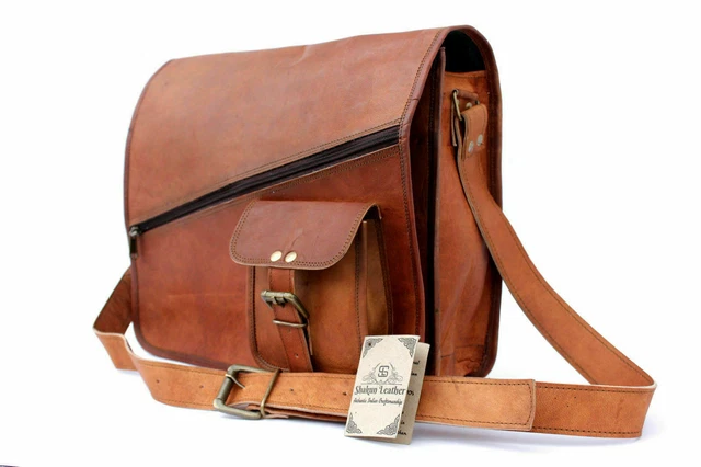 Sac CUIR HOMMES Épaule Vintage Véritable Marron PC Messager Voyage Neuf 45.7cm