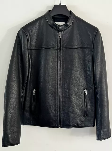 Coach Down Jacket Leather Patch Trim Detail Navy Black Puffer Coat Mens S