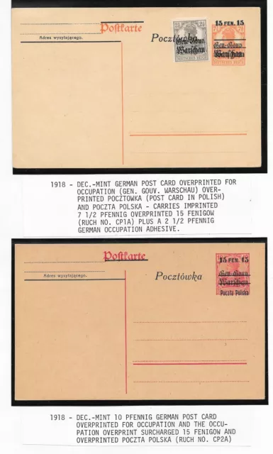 German Occ of Poland covers 1918 Interesting PCs ovpt POCZTOWKA not sent