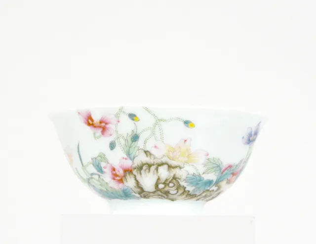 Superb Chinese Qing Qianlong Mk Enamel Floral Porcelain Bowl With Calligraphy