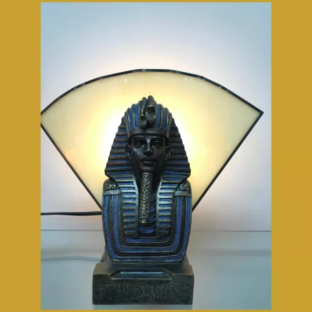 Pharaoh Art Deco Style Table Lamp With Amber Glass - Egyptian Theme - New