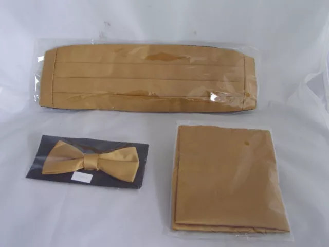 Children -Page Boy-Wedding GOLD Polyester Bow tie + Cummerbund and Hankie Set