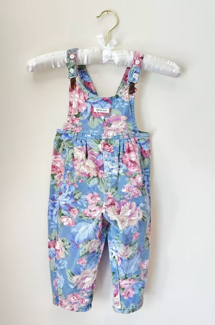 Vintage Baby Guess Floral Flowers Denim Overalls 2Y (24 Mos) RARE Made In USA