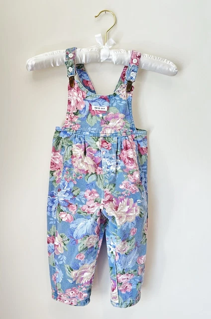Vintage Baby Guess Floral Flowers Denim Overalls 2Y (24 Mos) RARE Made In USA