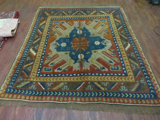 5' X 5.5' Vintage Handmade Turkish Kazak Colorful Wool Square Rug Carpet Eagle