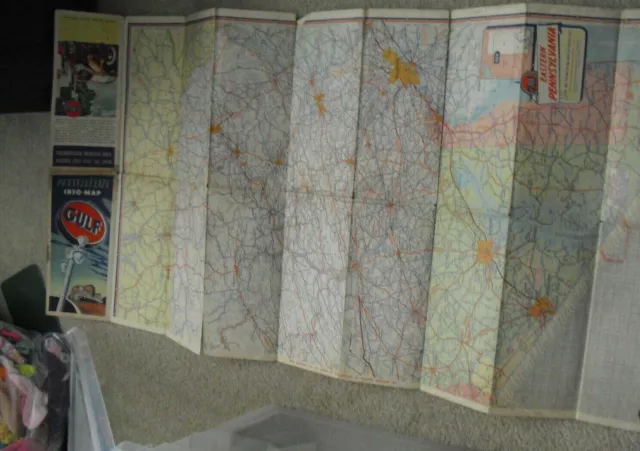 Vintage 1941 Gulf Gas Station Pennsylvania Info Map Foldout Map