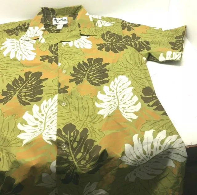 Genuine Hawaiian Aloha Shirt - Howie - Large - Green crisp! Mens Vintage