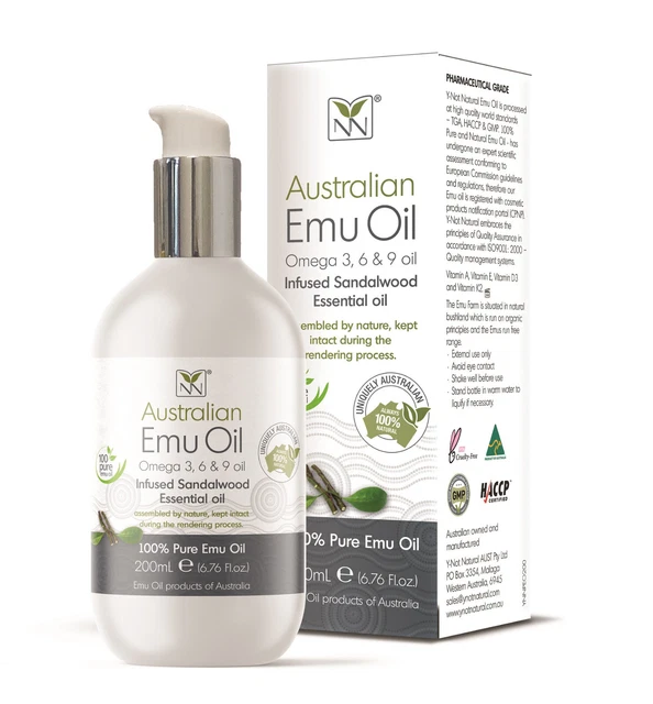 Pure Emu Oil, Infused Sandalwood for Hypoallergenic Skin Care, Hair & Healing