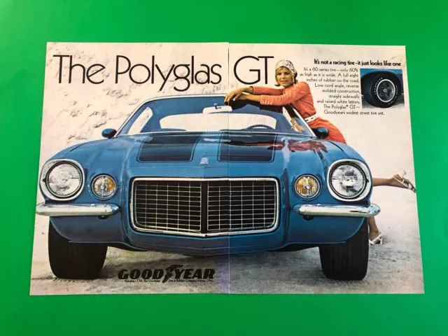 1970 Chevrolet Camaro Vintage Print Ad Advertisement Printed 2 Page Goodyear