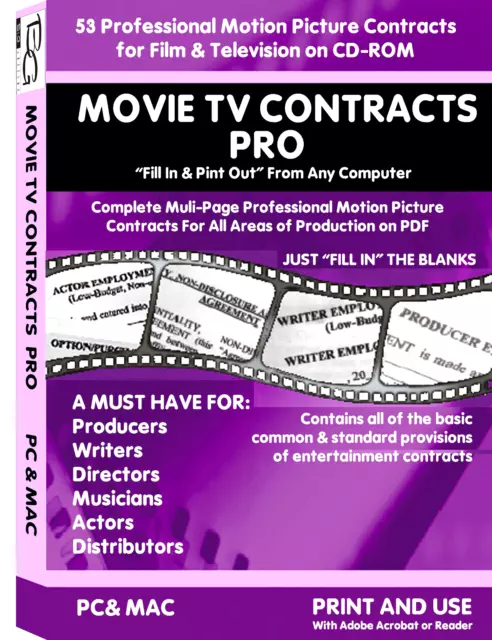 Motion Picture & TV CONTRACTS For Film Makers CD Rom Fill In & Print Out PDF FS