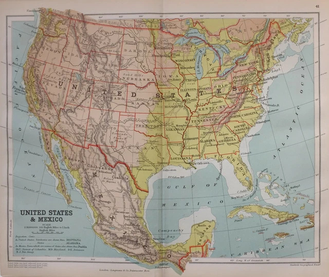 1889 MAP UNITED States amp Mexico - 1889 Map United States Mexico Texas Florida.webp