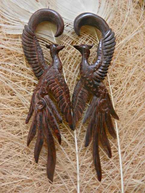 Ear Gauge Phoenix Pair Stretcher Piercing Horn Wood Bone Hook Organic Tribal 3