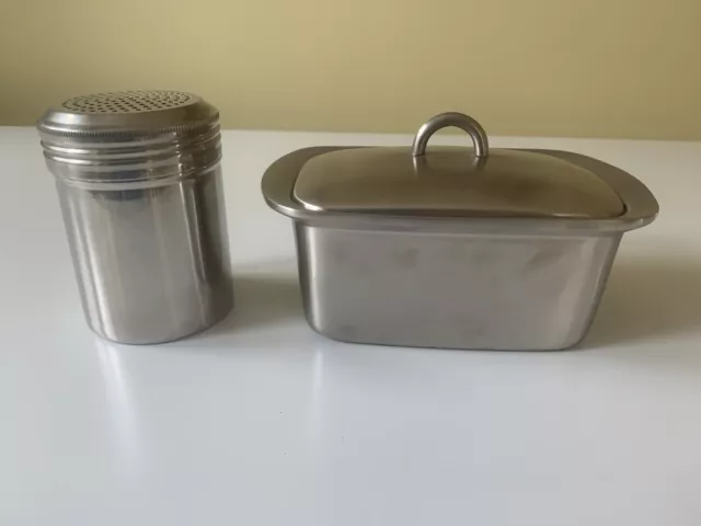 stainless steel butter dish with lid and Flour Sifter