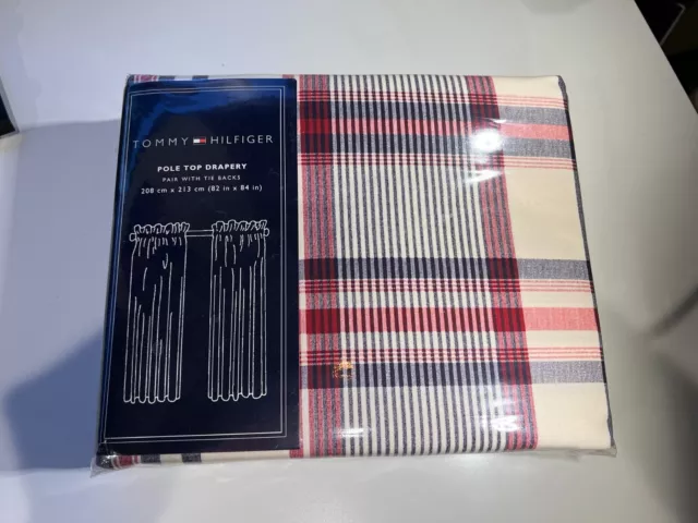 Tommy Hilfiger Pole Top Drapery - 82" x 84" - Pair With Tie Backs - New
