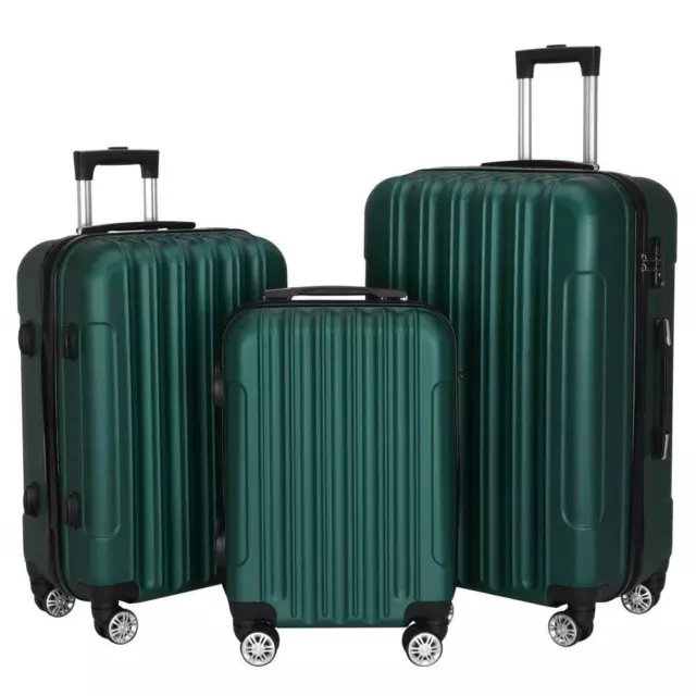 3PCS 20" 24" 28" Luggage Travel Set Bag ABS Trolley Hard Shell Suitcase Green