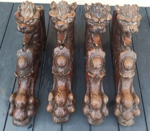 18th Antique French Wood Carved Lion Pediment Ornament Walnut Oak Cabinet Savage