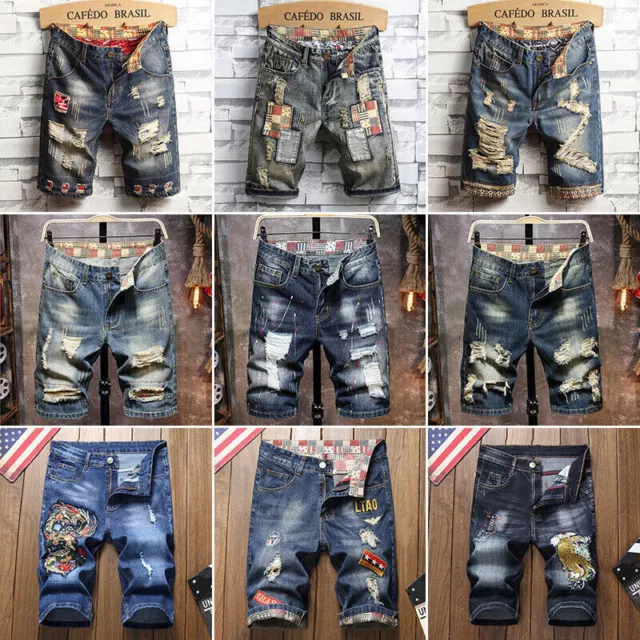 Herren Sommer Kurze Kurzhose Shorts Destroyed Bermuda Denim Freizeit Jeans Hosen