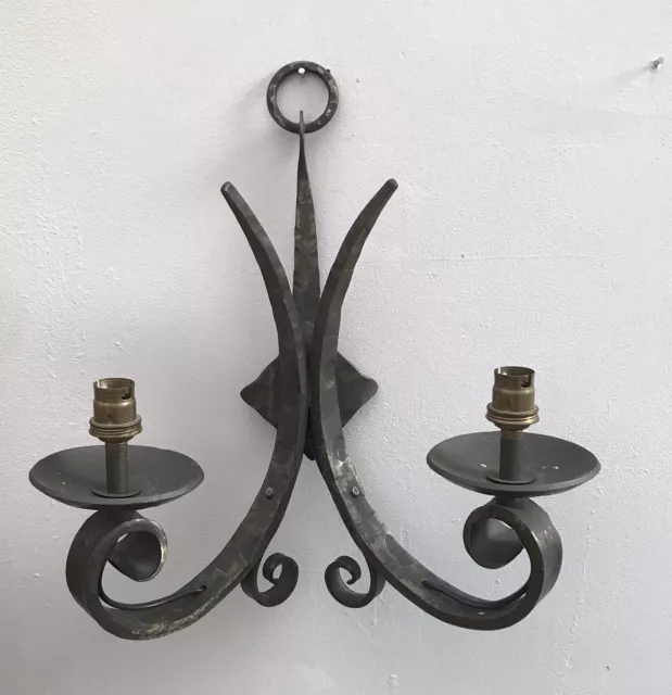 Antique French Wall Sconce Wrought Iron Castle Large 14” Welded Metal ￼heavy