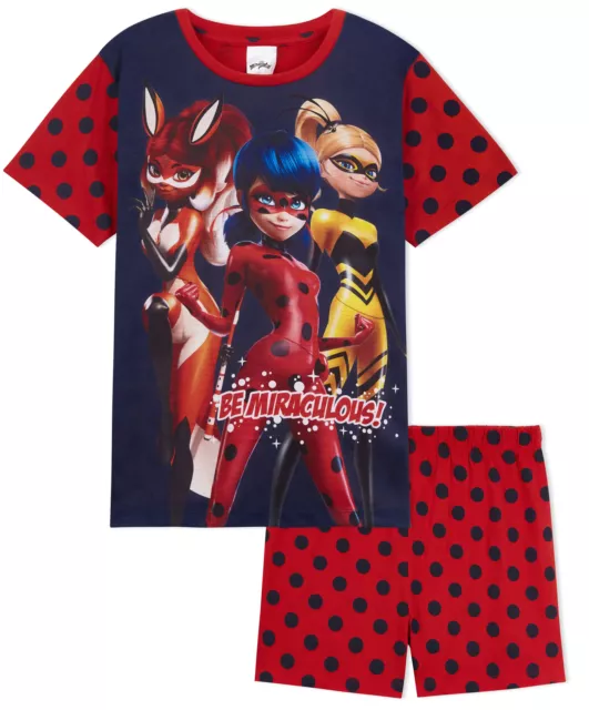 Miraculous Ladybug Girls Pyjamas, Short Cotton Superhero Kids PJs for Summer