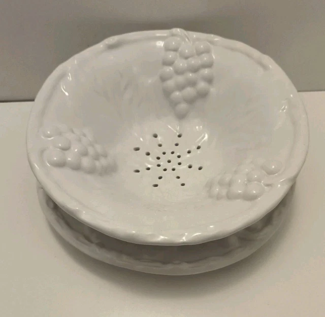 Coupe à Fruits Vintage En Céramique BF Portugal - 35x26 Cm - Blanc