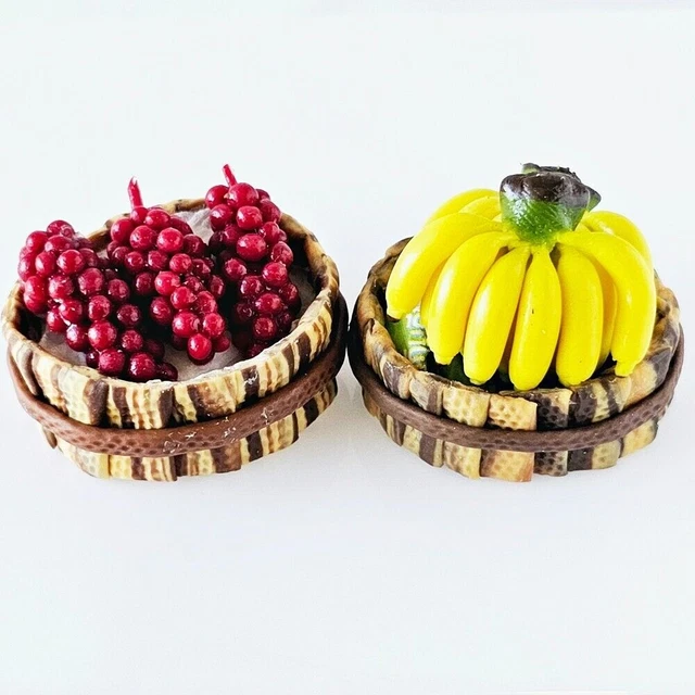 Casa de muñecas Cesta de frutas en miniatura Arcilla hecha a mano Plátano...