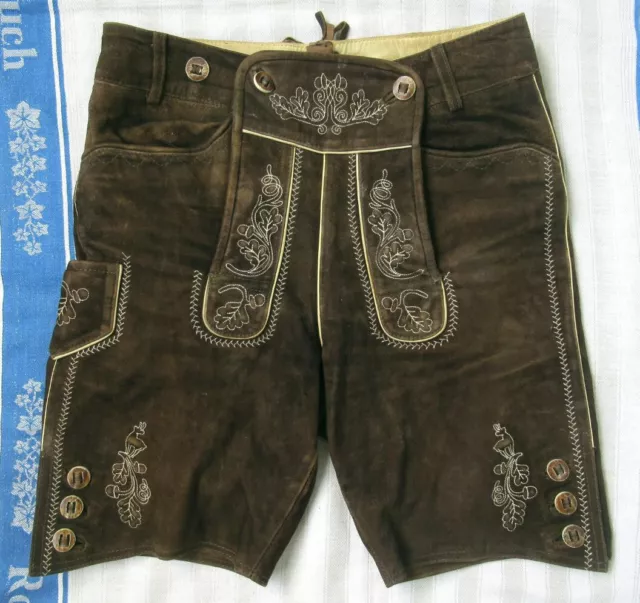 Bestickte Braune Lederhose - Krachlederne - Bavaria - Wie Neu - Gr. 46