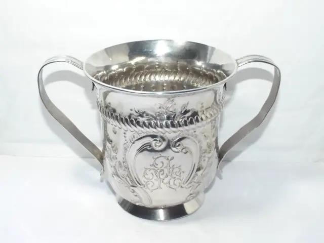 GEORGIAN 337g STERLING SILVER PORRINGER, TWIN HANDLE CUP, JOHN KING LONDON 1773