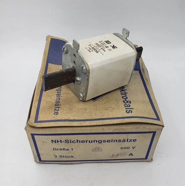 3x Elektro-Bals Nh 1 0636/2 Fusible 100A 500V 120kA Dispositif de Sécurité Lame
