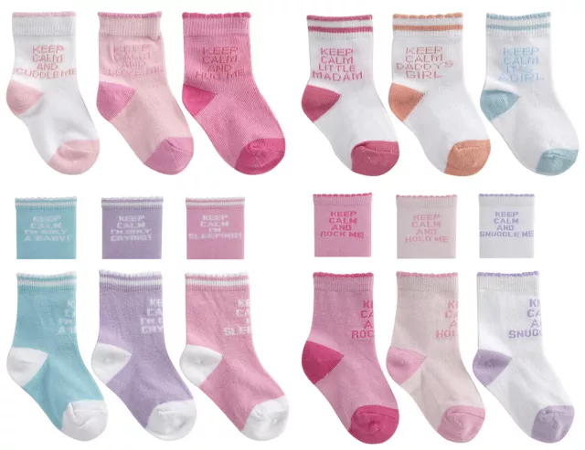 Newborn Toddler Baby Girls Novelty Cotton Rich Funny Keep Calm Socks 3 or 6 Pair