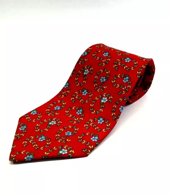 Salvatore Ferragamo Mens Tie Necktie Red Multicolor Butterflies Floral 100% Silk