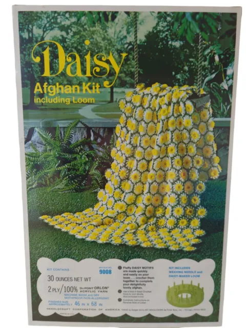 Vintage Daisy Afghan Kit Sealed 46x68 Weaving Needle and Daisy Making Loom USA