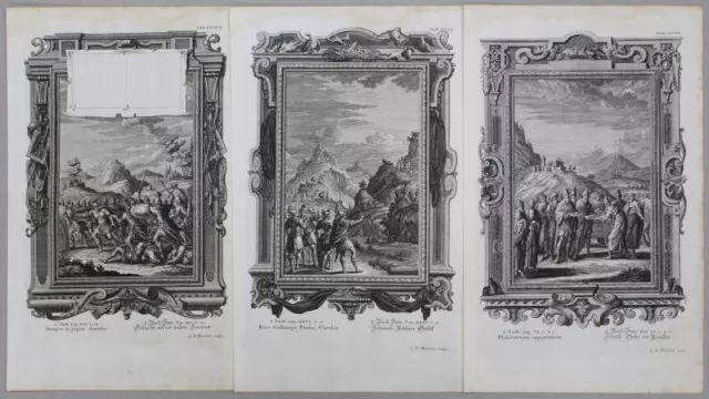 Schlacht Waffenträger strages 3 Kupferstiche Scheuchzer Bibel Physica Sacra 1733 2