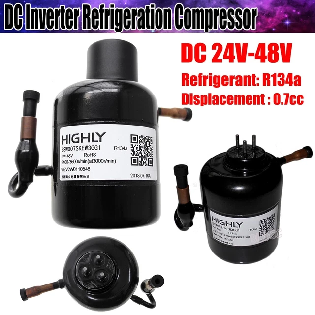 DC 24V-48V Mini Brushless Refrigeration Inverter BSW007SKEW3GG1 DC Compressor FY