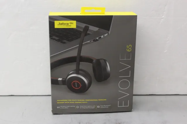 Jabra Evolve 65 On Ear Bluetooth Wireless Headset Black with USB Cable and Case